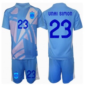 Fotbalové Dres Španělsko Unai Simon #23 Brankářské Dětské Domácí Oblečení ME 2024 Krátký Rukáv (+ trenýrky)